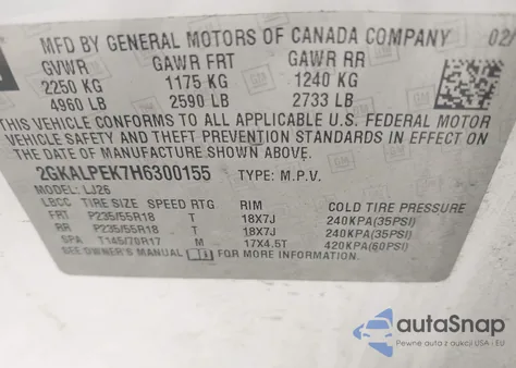 2017 GMC Terrain Slt z USA, uszkodzony, nr VIN 2GKALPEK7H6300155